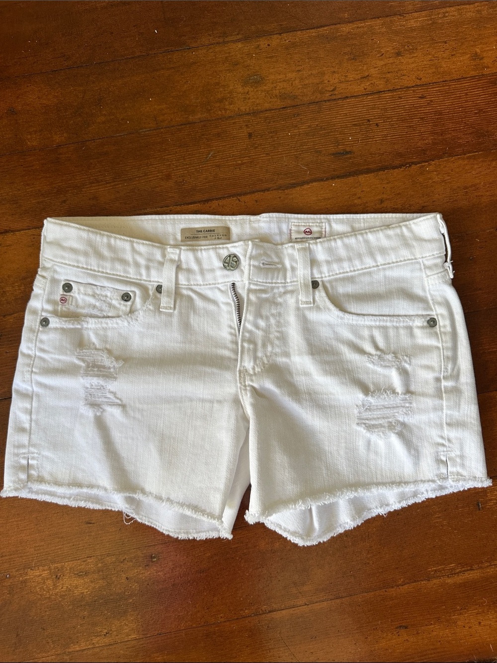 AG Adriano Goldschmied White Distressed Denim Cutoff Shorts